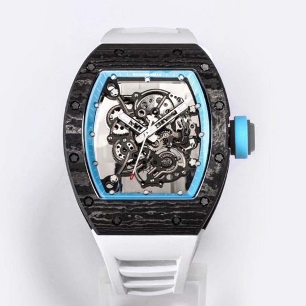 리차드밀 블랙 카본 뚜르비옹 화이트 러버밴드 블루 RM-055 Richard Mille