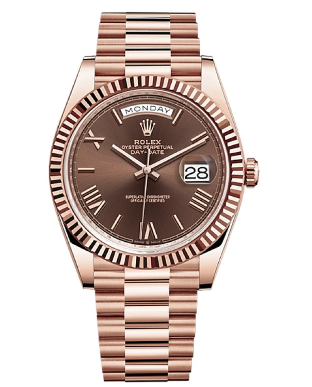 (당일 출고)롤렉스 데이데이트 로즈골드 초코 로만 40mm 텅스텐 170g 텅스텐 Rolex Daydate