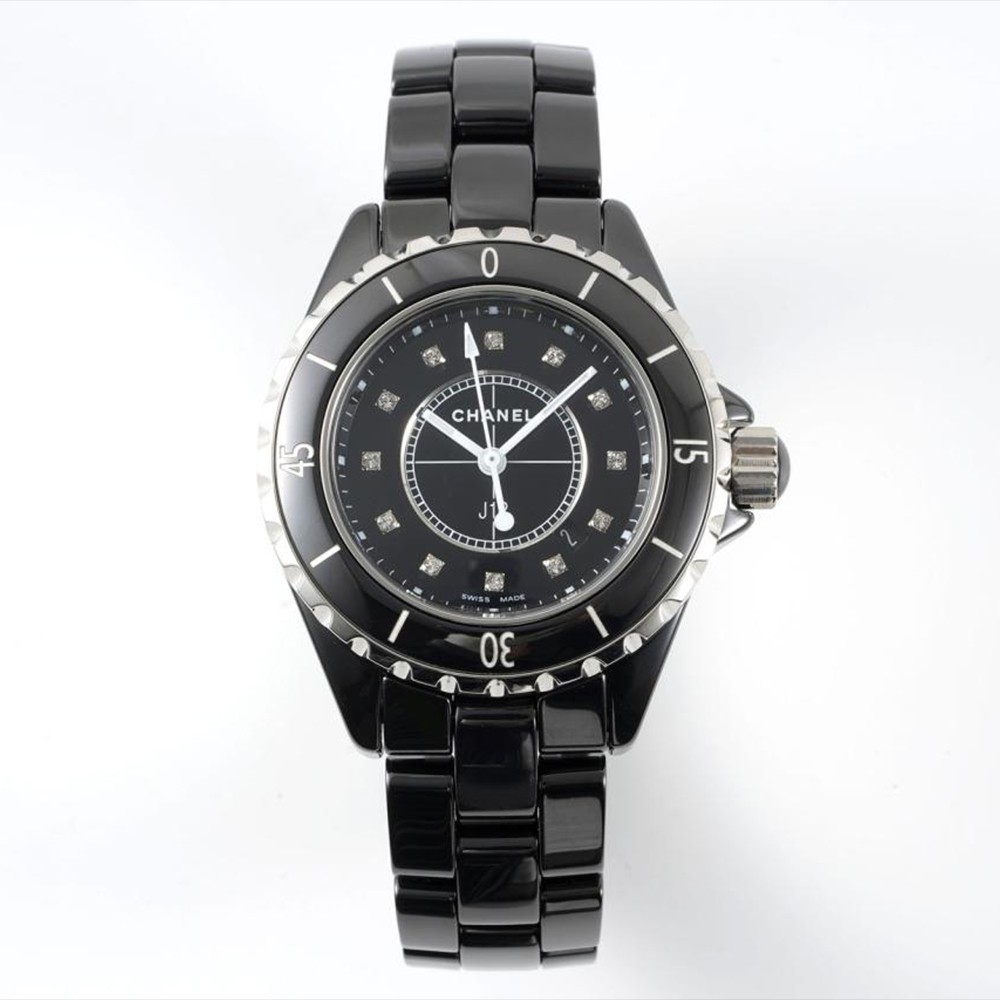 샤넬 J12 다이아몬드 블랙 세라믹 여성용 시계 33mm H1625 Chanel